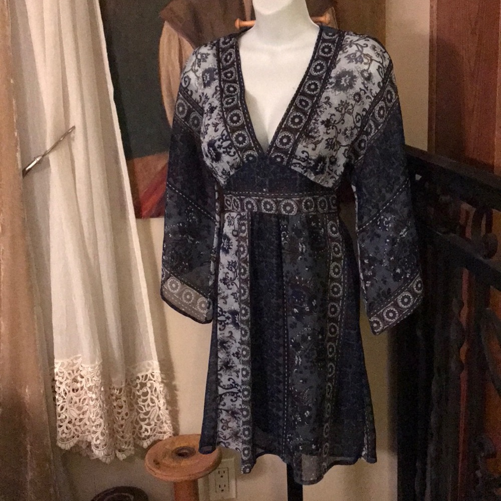 Pink Collection dress small sheer chiffon blue